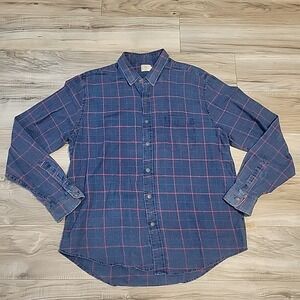 Faherty Shirt Men XL Blue Red Plaid Windowpane Ventura Washed Long Sleeve Button